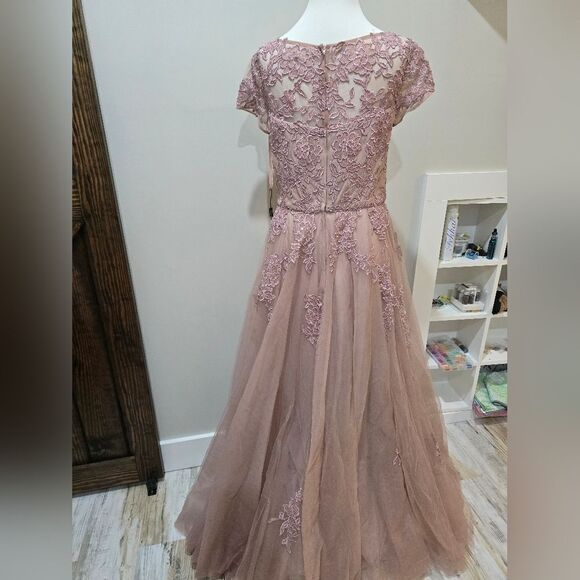 LA FEMME 27920 Embellished Mesh A-Line Gown NWOT size 10 Mauve/Pink - Picture 4 of 6